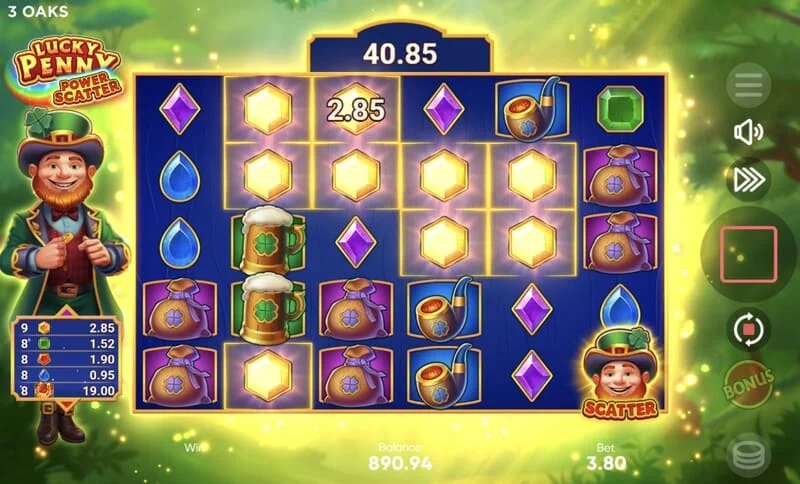 Lucky Penny Power Scatter - osnovna igra sa kaskadnim nestajanjem i akumulirajućim množiteljem