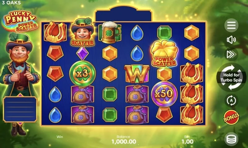 Lucky Penny Power Scatter - Power Scatter simbol sa zlatnikom i pozadinskim osvetljenjem